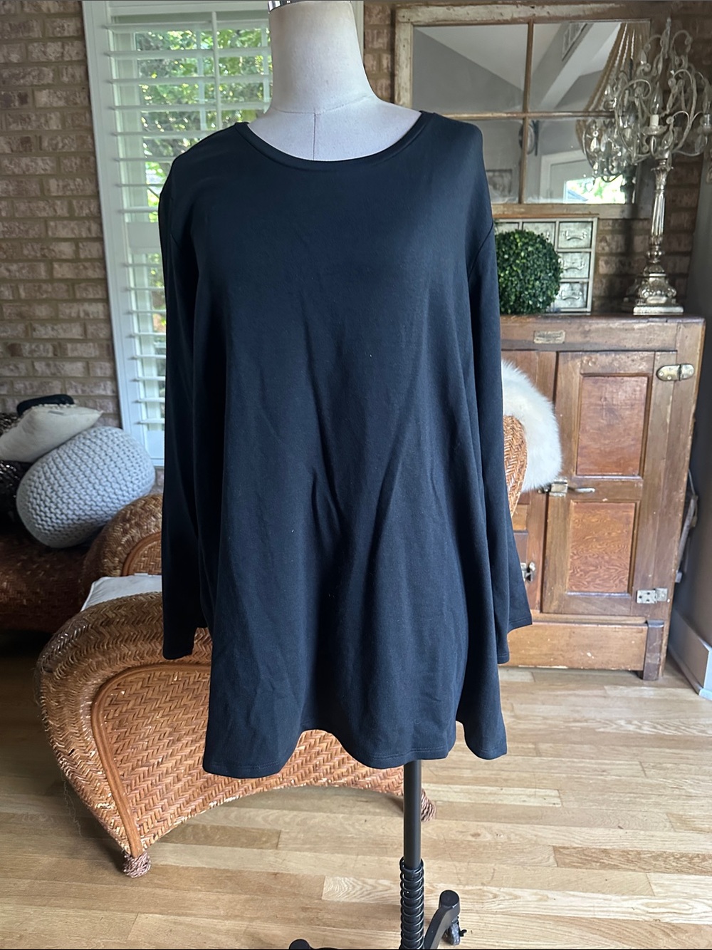 EILEEN FISHER BLACK CREWNECK TUNIC TOP 3X NEW WITH TAGS